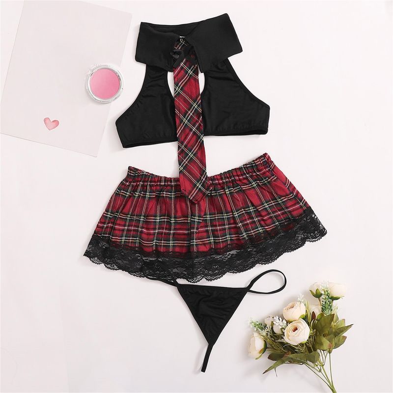 3 pz Sexy School Girl Uniforme Donne Lingerie Erotica Cosplay Studentessa Costume Reggiseno di Pizzo Set Mini Gonna Abiti Del Sesso Per_voghion.com