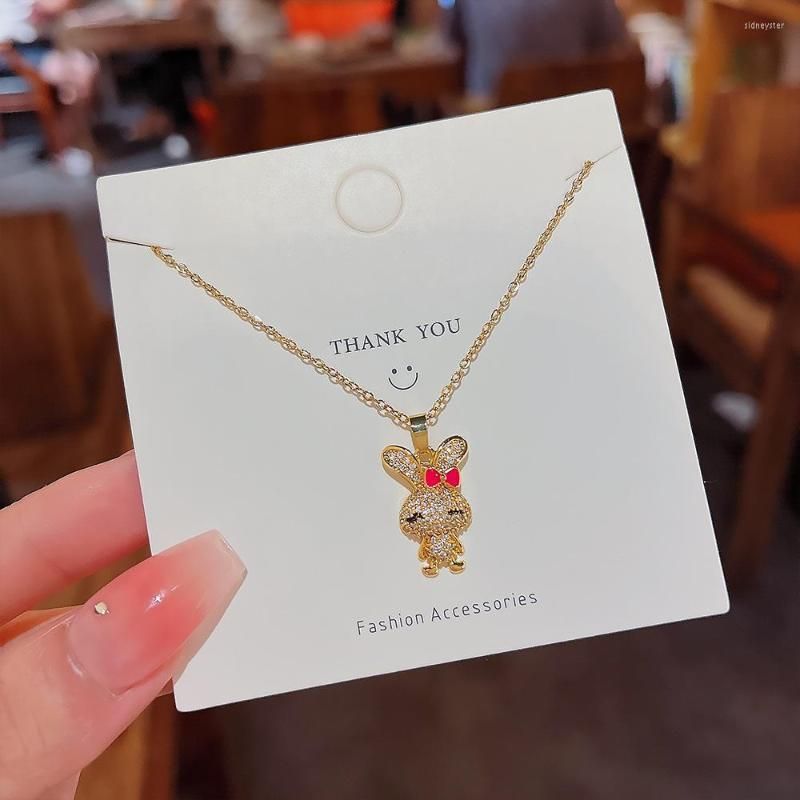 Collane con ciondolo Collana con ciondolo micro pavé in acciaio inossidabile Gioielli da donna Squisito girocollo con zirconi rossi Regali di compleanno_voghion.com