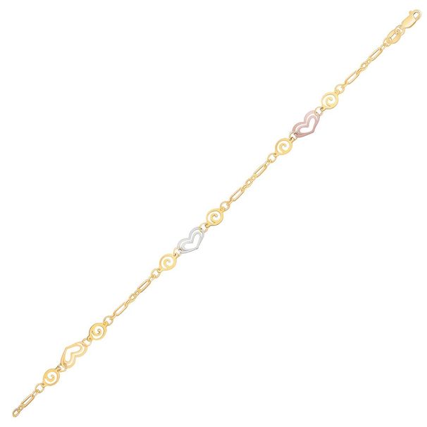 14k Tri-Color Gold Anklet with Multi Color Heart Stations_voghion.com
