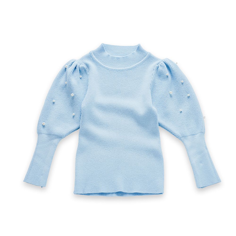 Otroška oblačila za deklice, pulover z bisernimi rokavi in jagnječjim vzorcem, otroški vsestranski pulover z dolgimi rokavi in lanternskimi rokavi, enobarvni, jesenski in zimski_voghion.com