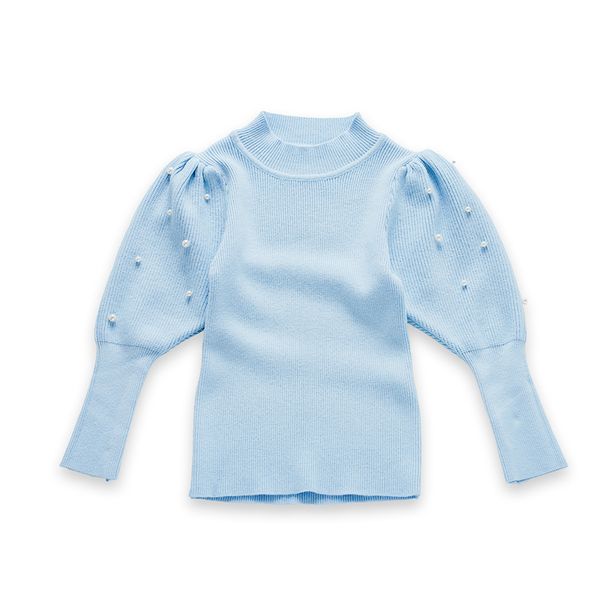 Otroška oblačila za deklice, pulover z bisernimi rokavi in jagnječjim vzorcem, otroški vsestranski pulover z dolgimi rokavi in lanternskimi rokavi, enobarvni, jesenski in zimski_voghion.com