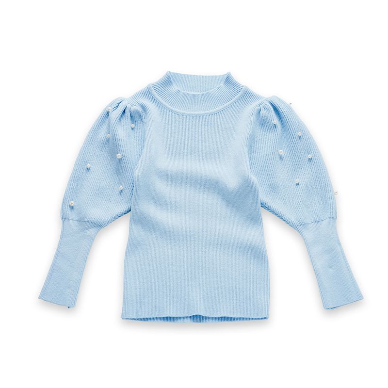 Kid's Clothing girls lamb leg sleeve pearl sweater children's versatile long sleeve lantern sleeve solid color sweater autumn and winter_voghion.com