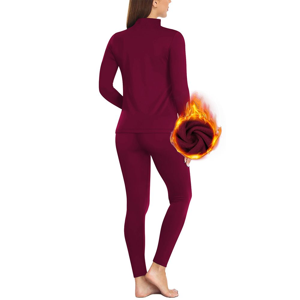 Completo intimo termico con collo alto e fodera in pile, taglia europea (calore invernale, tessuto in seta di latte, strato di base aderente per donna, fodera antistatica)_voghion.com