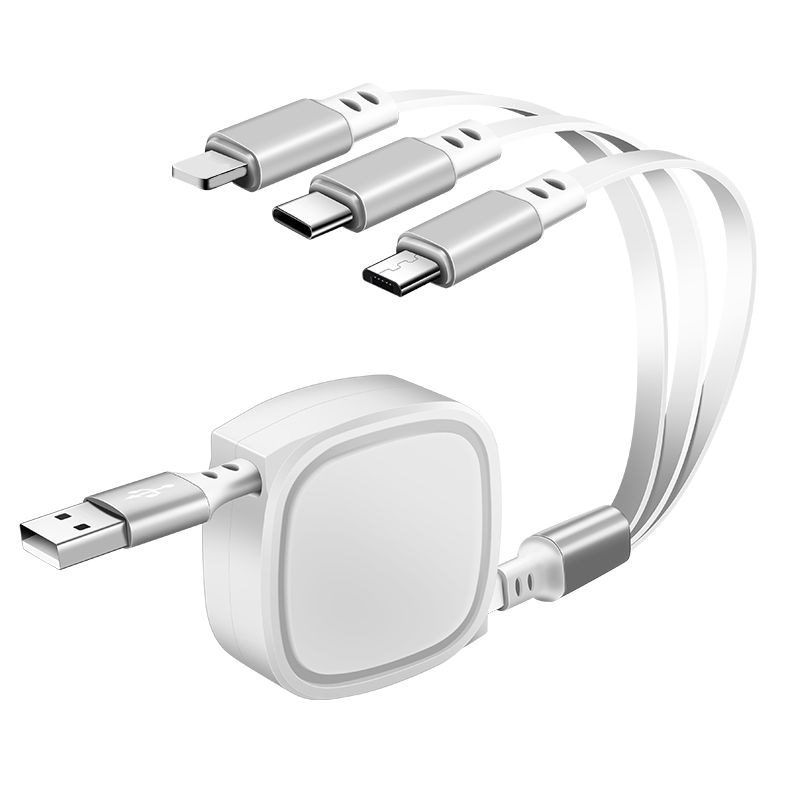 1,2 m 3,5 A Max. 3 az 1-ben USB-C/USB-C / Type-C + 8 Pin + Micro USB visszahúzható töltőkábel (fehér)_voghion.com