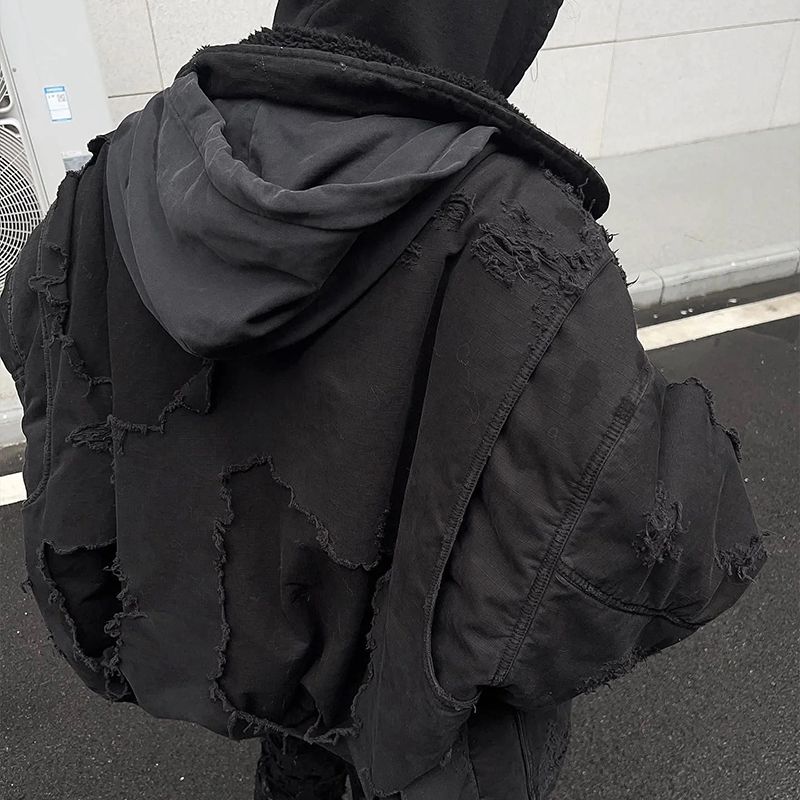Herrenbekleidung High Street Retro Distressed Kapuzenjacke Bomber Baumwolle Baseballjacke_voghion.com