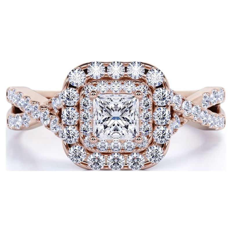 JeenMata Anello da sposa con set di fidanzamento in moissanite taglio principessa da 1 carato con doppio alone - Oro rosa su argento_voghion.com