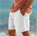 Pantaloncini da spiaggia da uomo corti con coulisse, elastico in vita, comodi e traspiranti, in misto lino e cotone per le vacanze._voghion.com