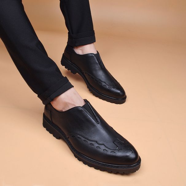 Men's Height Increasing Trendy Hairstylist Pointed Business Carved Breathable Casual Leather Shoes_voghion.com