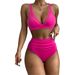 high waist bikini, mesh stitching sexy backless pleated swimsuit_voghion.com