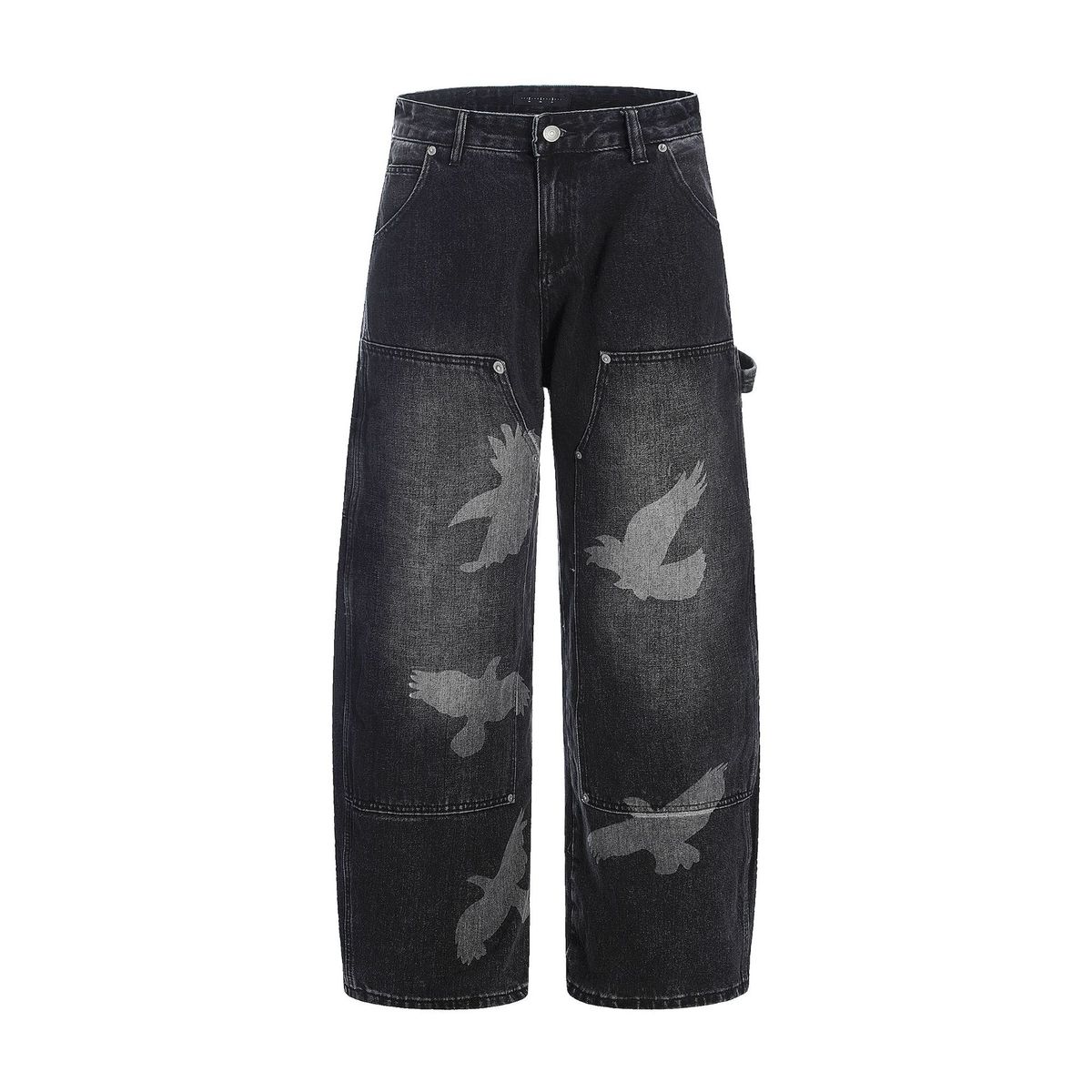 Jeans a sciabola con stampa piccione, taglie forti, da uomo, modello High Street, larghi, dal design casual_voghion.com