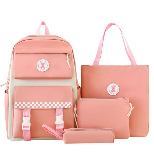 Mochilas infantis, mochila escolar básica, leve, grande capacidade, conjunto de quatro peças, mochila casual para estudantes do ensino fundamental e médio_voghion.com