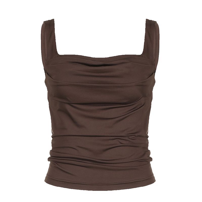 New Women's Asian Style Ins Street Square Neck Ruched Camisole Waist-Cinching Backless Sexy Hot Girl Top_voghion.com