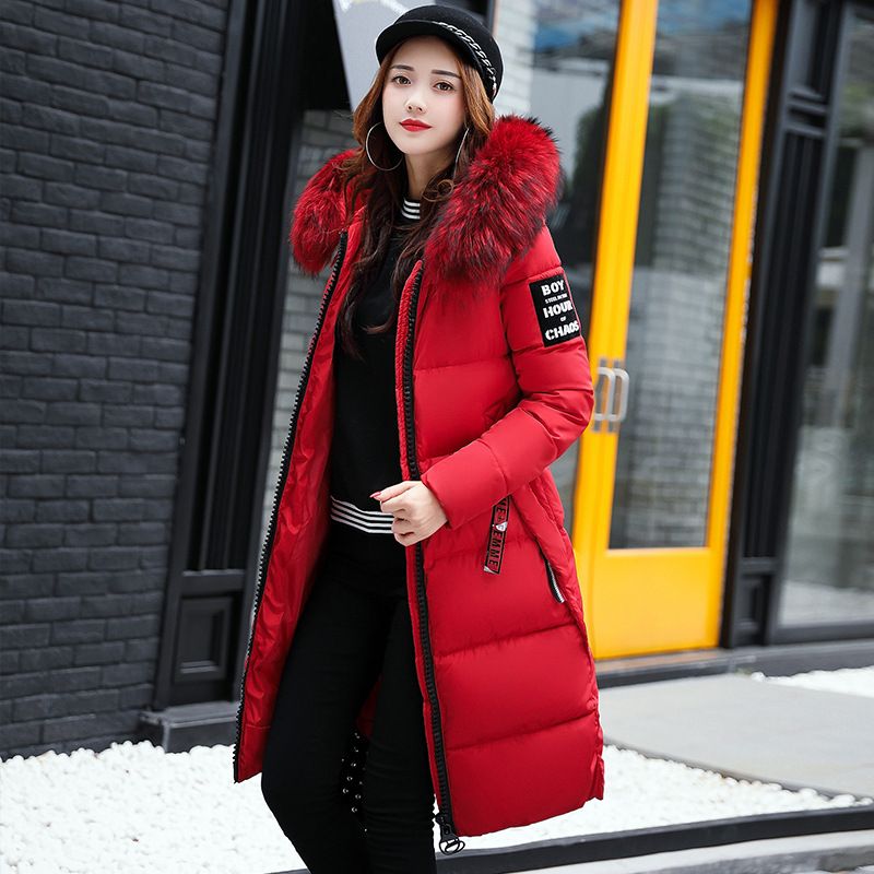 Cappotto imbottito medio lungo da donna in versione coreana con cappuccio slim fit, ampio collo in pelliccia e cappotto spesso_voghion.com