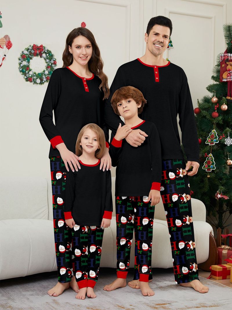 Christmas Santa Fawn Alphabet Christmas Family suit printed homewear pajamas_voghion.com