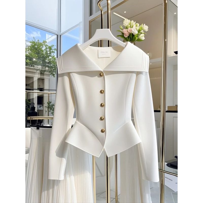Vêtements pour femmes début d'automne nouvelle veste courte unique super belle de haute qualité tempérament taille haut blanc femmes_voghion.com