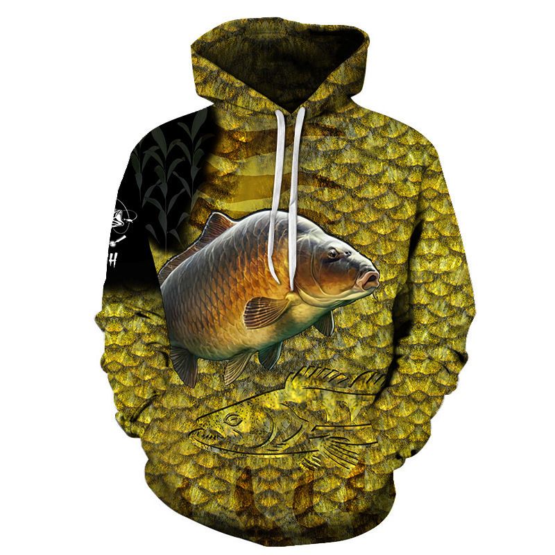 Felpa con cappuccio stampata in 3D da uomo del 2024 con stampa digitale a forma di pesce_voghion.com
