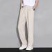 Herrenbekleidung Khakihose Herren Sommer dünne Eisseide drapierte Hose locker gerade vielseitige lässige Anzughose mit weitem Bein_voghion.com
