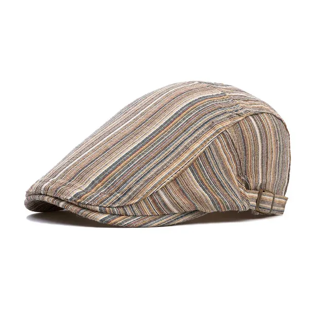 Nuovi arrivi Uomo Donna Newsboy con strisce colorate Misura regolabile 56-61 cm Stile vintage 100% cotone Cappello basco per tutte le stagioni_voghion.com