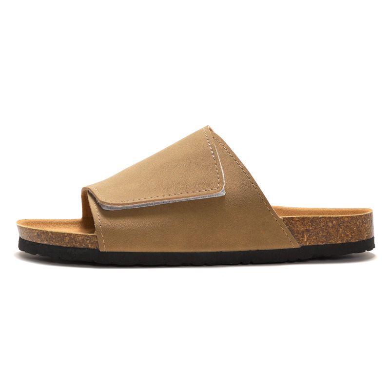 RUIZUSTOCK Cork Slippers Trendy Student Slide Sandals Men's Beach Shoes Nubuck Leather_voghion.com