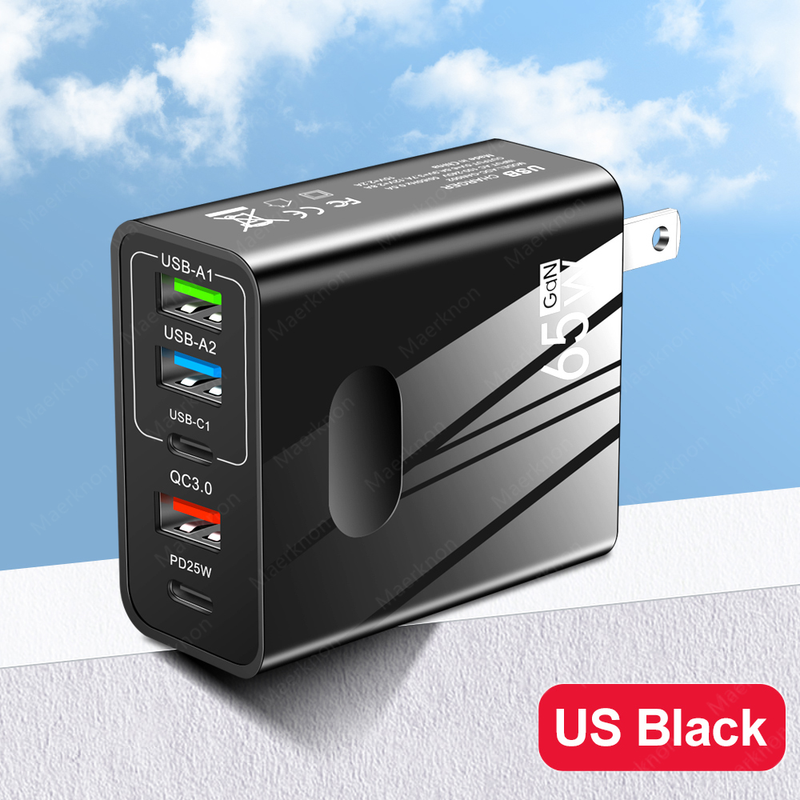 65W GaN Quick Charging 3.0 USB Type C Charger PD Charger 5-Port Mobile Phone Wall Adapter Quick Charging for i     _voghion.com