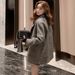 Women's Oversized Blazer Coat, Wool Blend Longline Single-Button Jacket, Casual Office Tweed Outerwear For Autumn & Winter_voghion.com