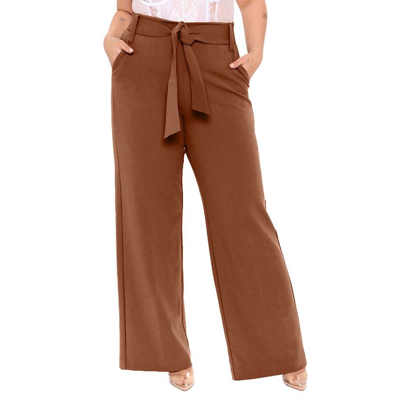 Pantaloni larghi con cintura da donna, primavera ed estate, tinta unita, grandi dimensioni, pantaloni casual larghi_voghion.com