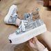 Women's High-Top Canvas Sneakers Thick-Sole Casual Shoes Stylish Versatile_voghion.com