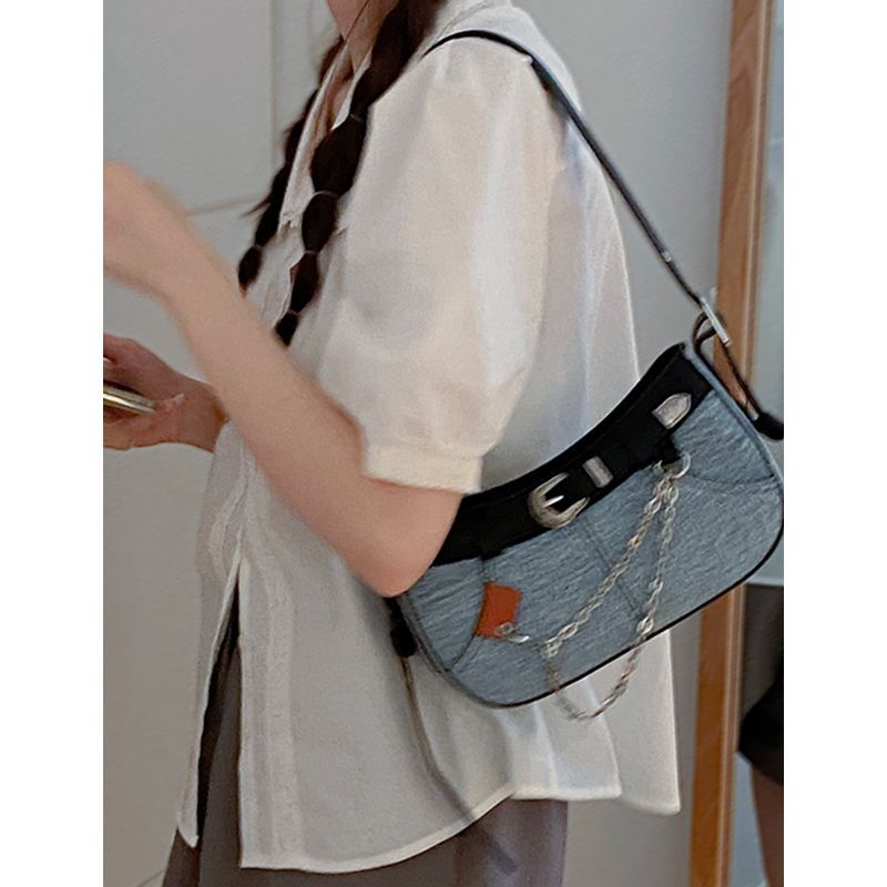 FOUR ONE niche versatile underarm high-end denim style women's shoulder bag, textured crossbody bag_voghion.com