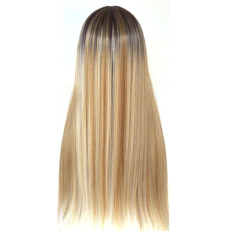 Parrucca diritta dorata da donna di vendita calda, parte centrale lucida, fibra ad alta temperatura, capelli sintetici dorati per banchetti_voghion.com