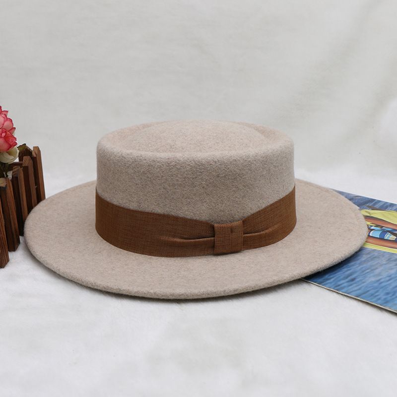Cappello da donna autunno e inverno in lana con anello a sommità piatta Cappello a cilindro britannico retrò in lana a tesa larga bianco jazz_voghion.com