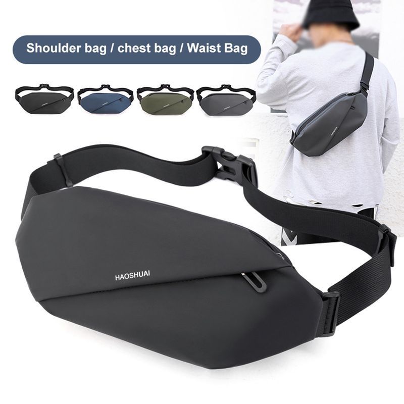 Lihao Men Crossbody Bag Adjustable Strap Smooth Zipper Large Capacity Multi Pockets Fanny Pack for Outdoor Sports-Army_voghion.com