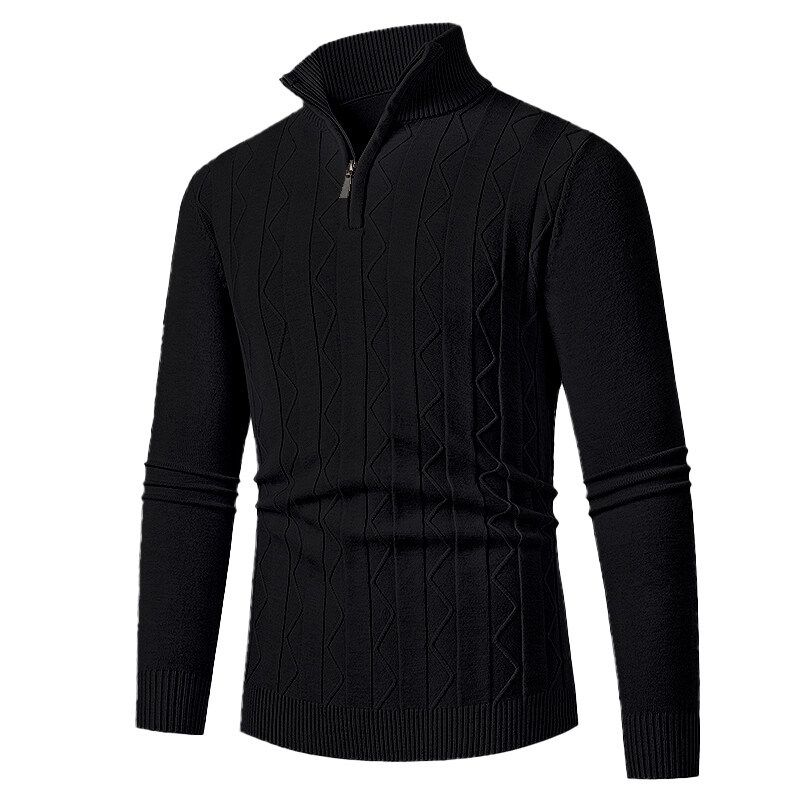 Men's Casual Knit Sweater Fashion Twist Cable Half Zip Pullover Oversized Slim Fit Long Sleeve Crewneck Sweater For Teens & Young Adults (Black, M)​_voghion.com