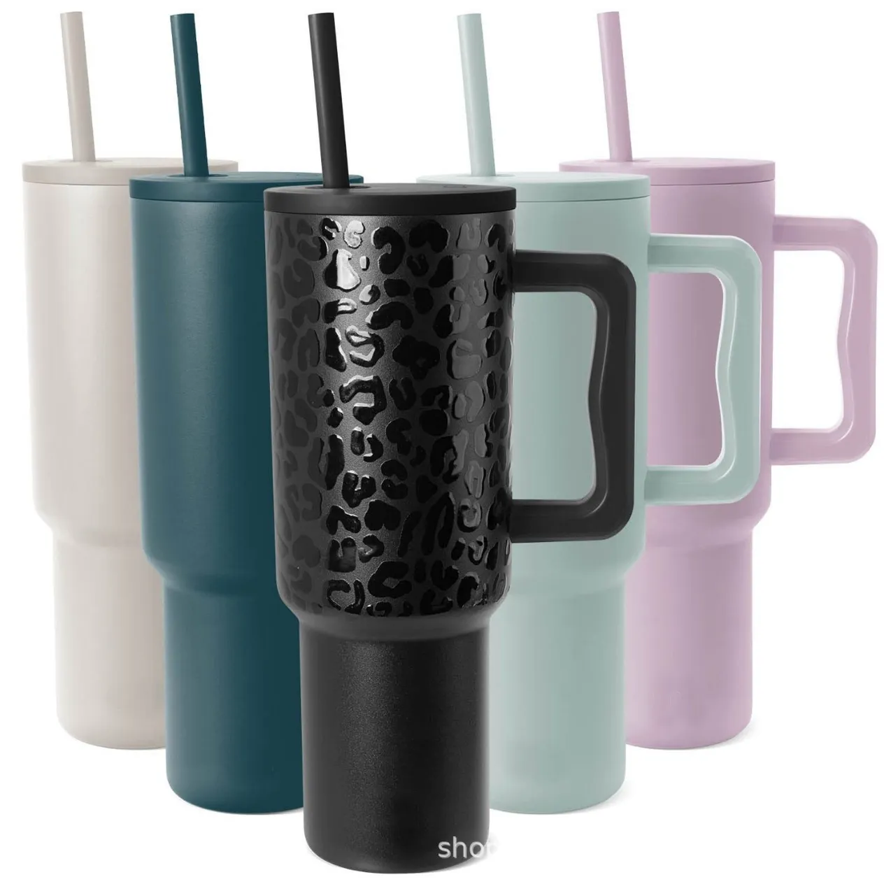 Home & Garden New Gradient 304 Steel Thermos Cup Portable Handle Straw Cup 40oz Large Capacity Ice Cup_voghion.com