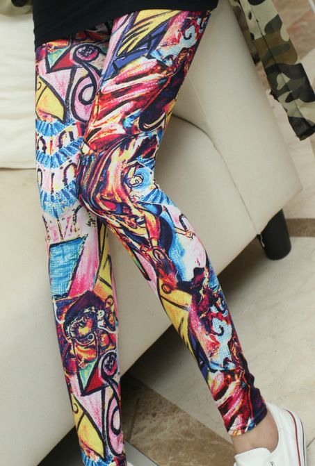 Oljemålning för kvinnor med graffititryckta leggings utrikeshandel niopunktsbyxor partihandel leggings_voghion.com