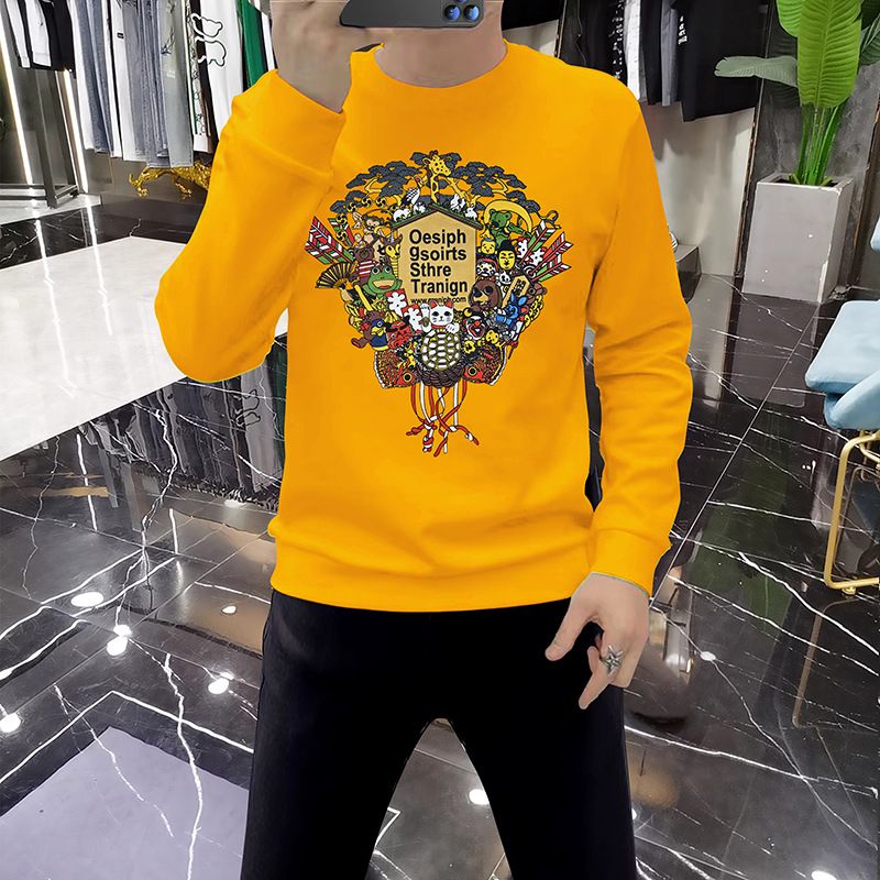 Men's clothing sweater long sleeve T-shirt comfortable and breathable plus velvet padded men's shirt_voghion.com