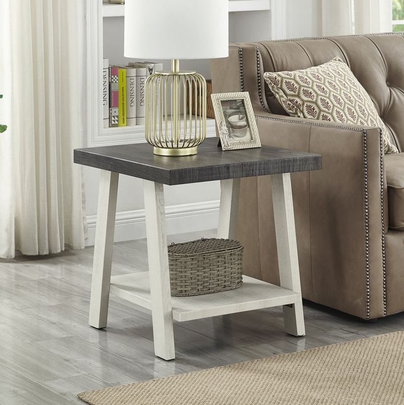 Athens Contemporary Two-Tone Wood Shelf End Table In Weathered Charcoal And Beige_voghion.com