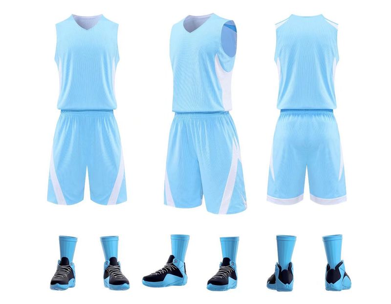 Double sided basketball suit, men's printed sports training unif, student adult front and back blue jersey, team_voghion.com