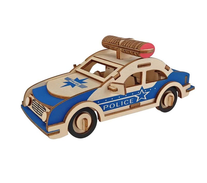 Police Car Wooden 3D Model Puzzle Kids DIY Jigsaw Brain Teaser Building Blocks_voghion.com