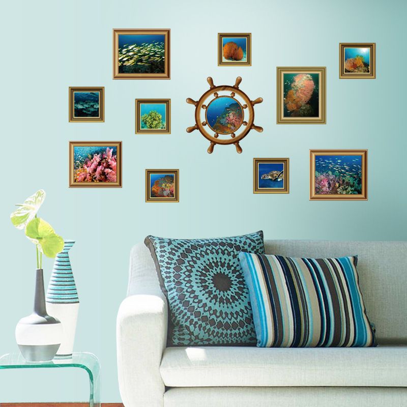 SK9185 Onderwaterwereld Fotolijst Muurstickers Slaapzaal Slaapkamer Woonkamer Achtergronddecoratie Verwijderbare Sticker_voghion.com