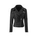 Veste de moto en PU noir pour femme – Fermeture éclair diagonale et détails rivetés (S-XL, noir/bordeaux/abricot)_voghion.com