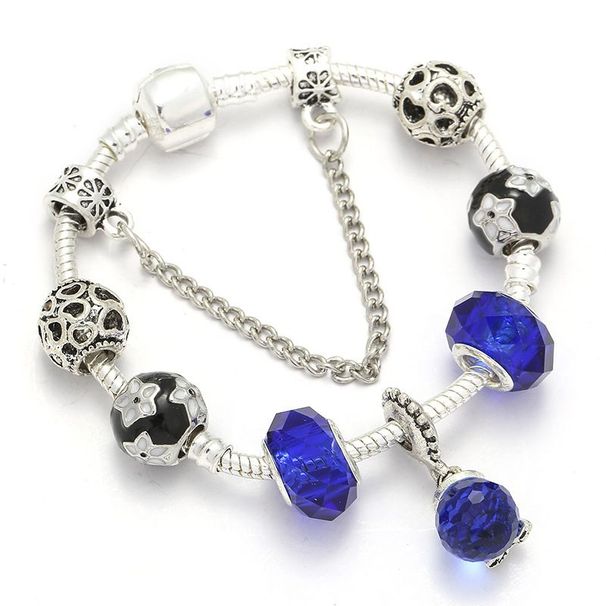 Braccialetti con ciondoli, ciondolo a farfalla blu in cristallo, bracciale in lega con perline a foro largo, gioielli_voghion.com