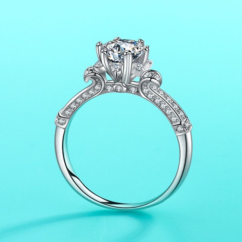 Pure Silver Holding Flower D Color Mosang Diamond Luxury Group Set Proposal Queen of Ice and Snow Ring for Women_voghion.com