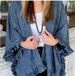 Women's Clothing Denim Cape Jacket With Flounce Hem – Stylish Batwing Sleeve Open Front Cardigan For Fall_voghion.com