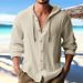 2024 New Spring/Summer Hooded T-shirt Solid Cotton and Hemp Men's Casual Long sleeved Top_voghion.com