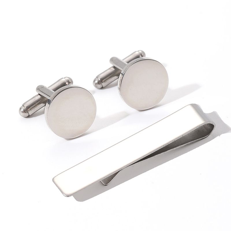 Semplice fermacravatta da uomo in stile francese con logo laser in argento specchiato, set di gemelli_voghion.com