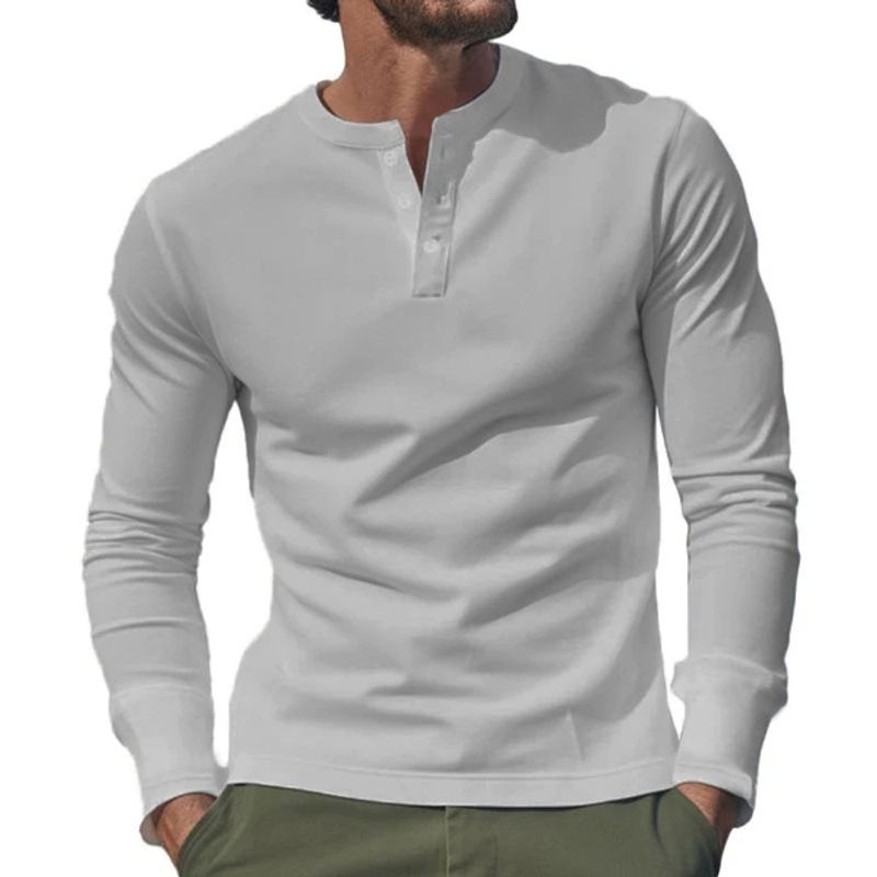 Herrenbekleidung Herbst und Winter Langarm T-Shirt Twill Henry Kragen Mode Lässig Einfarbig Bottoming Shirt_voghion.com