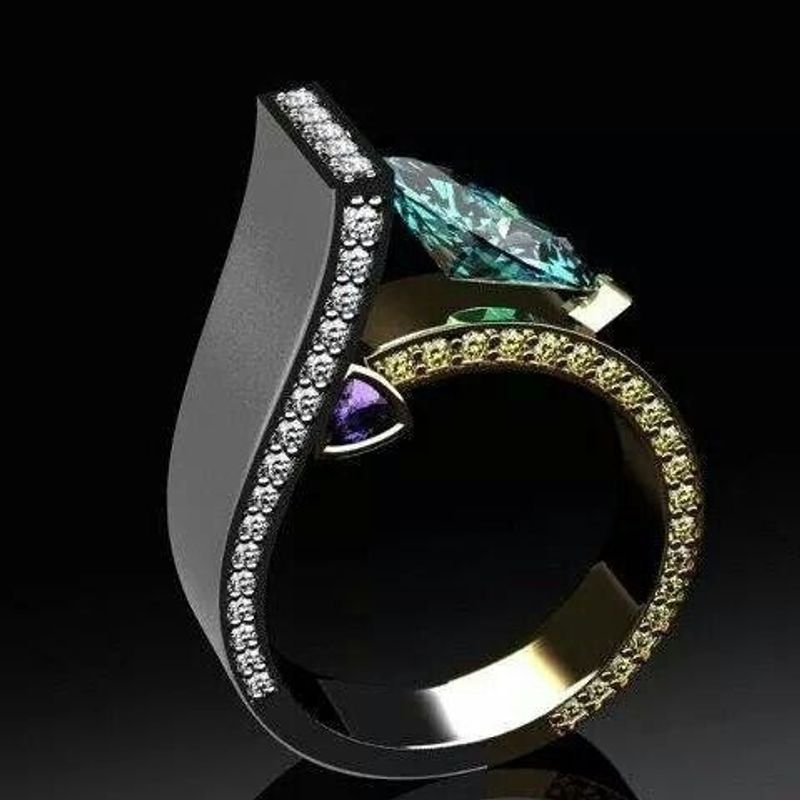 Sanjie Women's Wedding Engagement Modern Blue Crystal Zircon Inlaid Diamond Ring Jewelry_voghion.com