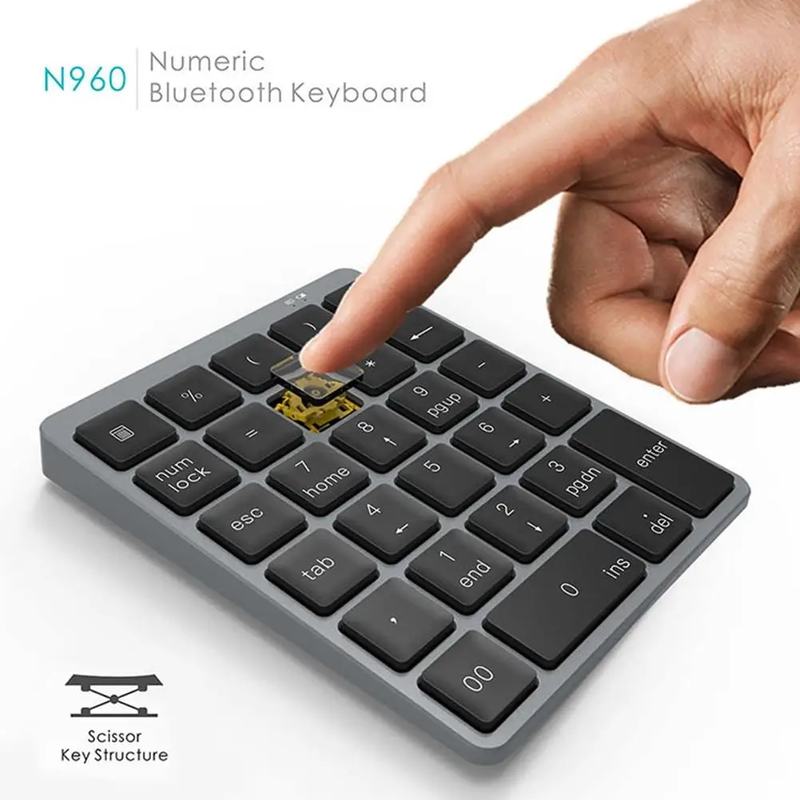 Bluetooth-compatible Number Pad Rechargeable 28 Keys Wireless Mini Numeric Keypad Numpad For Tablet Computer Office_voghion.com