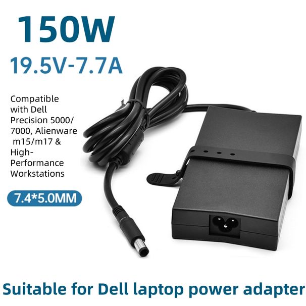 150W AC Power Adapter For Dell Laptops 19.5V 7.7A Charger With 7.4x5.0mm Barrel Plug, Compatible With Dell Precision 5000/7000, Alienware M15/m17_voghion.com