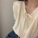 Korean Chic 2024 Spring/Summer New Style Loose Fungal Edge Strap Gentle and Sweet Temperament Purple Top Shirt_voghion.com